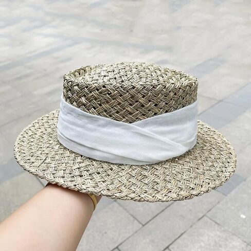 Woven Straw Sun Hat with Fabric Band, Beach Hat for Women, Summer Vacation Hat, Natural in Saudi Arabia