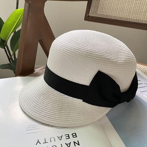Straw Baseball Cap with Bow, Summer Sun Protection Hat, Beach Equestrian Style, Available in Beige and Black in Saudi Arabia