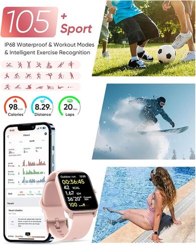 Fitpolo Smart Watches for Men Android & iPhone, Alexa Built-in [1.8" HD Screen] IP68 Waterproof Fitness Watch with Bluetooth Call (Answer/Make), Heart Rate/Sleep/SpO2 Monitor, 105+ Sports Tracker in Kuwait