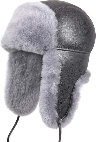 Kids Shearling Sheepskin Aviator Hat – Leather Winter Ushanka with Ear Flaps in Saudi Arabia