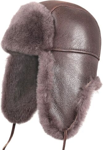 Kids Shearling Sheepskin Aviator Hat – Leather Winter Ushanka with Ear Flaps in Saudi Arabia