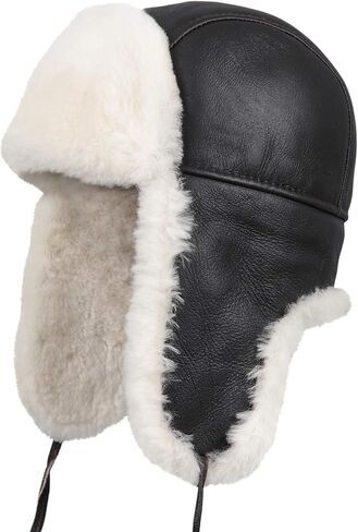 Kids Shearling Sheepskin Aviator Hat – Leather Winter Ushanka with Ear Flaps in Saudi Arabia