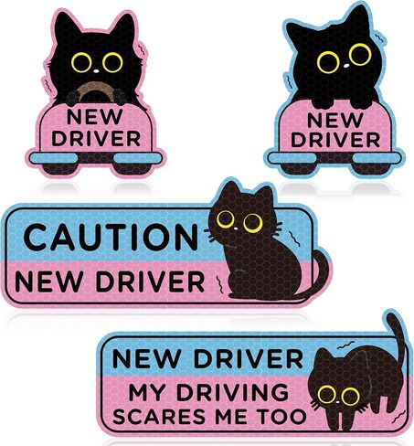 CNhoqc New Driver Car Magnet - 4pcs Crying Cat Student Driver Cartoon Nervous Cat Reflective Safety Sign Bumper Caution Reusable Sticker Christmas Winter Xmas New Year Gifts in Kuwait