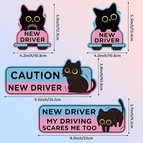 CNhoqc New Driver Car Magnet - 4pcs Crying Cat Student Driver Cartoon Nervous Cat Reflective Safety Sign Bumper Caution Reusable Sticker Christmas Winter Xmas New Year Gifts in Kuwait