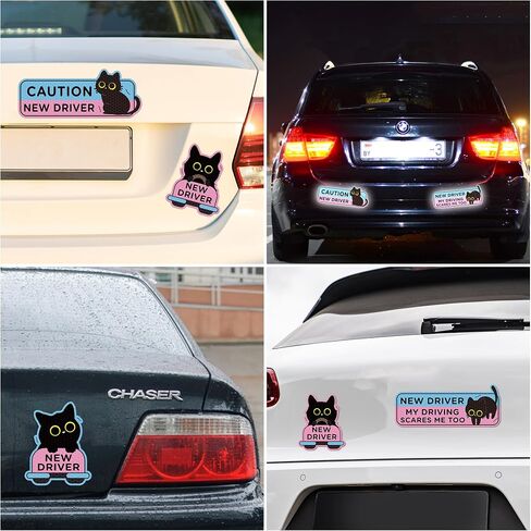 CNhoqc New Driver Car Magnet - 4pcs Crying Cat Student Driver Cartoon Nervous Cat Reflective Safety Sign Bumper Caution Reusable Sticker Christmas Winter Xmas New Year Gifts in Kuwait