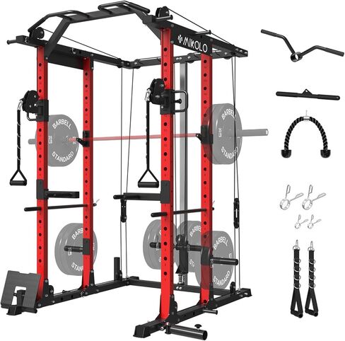 Mikolo Power Cage, Power Rack with Cable Crossover System, 1500LBS Squat Rack with LAT Pull Down System, Workout Cage with Pulley System for Fitness Home Gym in Kuwait