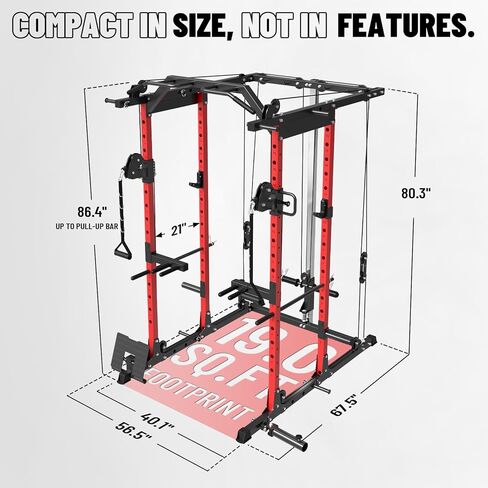 Mikolo Power Cage, Power Rack with Cable Crossover System, 1500LBS Squat Rack with LAT Pull Down System, Workout Cage with Pulley System for Fitness Home Gym in Kuwait