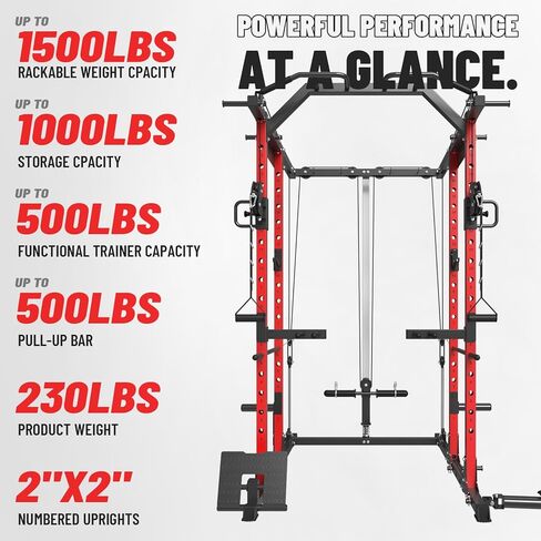 Mikolo Power Cage, Power Rack with Cable Crossover System, 1500LBS Squat Rack with LAT Pull Down System, Workout Cage with Pulley System for Fitness Home Gym in Kuwait