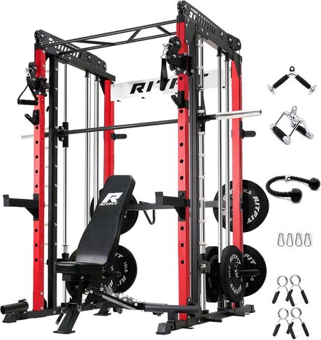 RitFit M1 & M1 Pro Smith Machine with Cable Crossover System, Multi-Function Squat Rack Power Cage for Home Gym, Power Rack and Packages in Kuwait