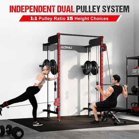 WM3-V4 Folding Squat Rack, Wall Mounted Power Rack with Dual Independent Pulley System, Functional Trainer with 5 Adjustable Function Modes for Space Saving Home Gym in Kuwait