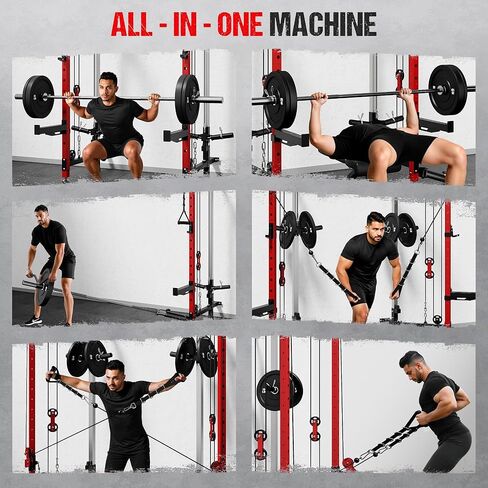 WM3-V4 Folding Squat Rack, Wall Mounted Power Rack with Dual Independent Pulley System, Functional Trainer with 5 Adjustable Function Modes for Space Saving Home Gym in Kuwait