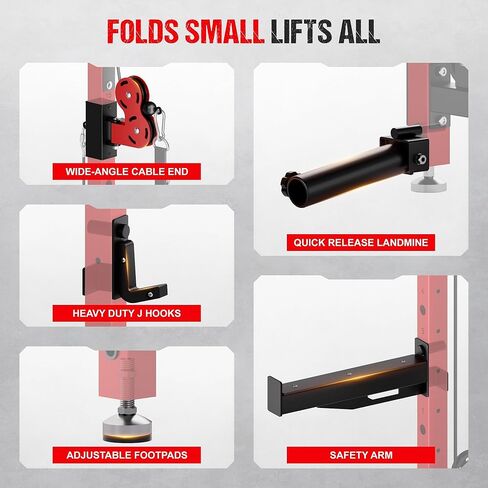 WM3-V4 Folding Squat Rack, Wall Mounted Power Rack with Dual Independent Pulley System, Functional Trainer with 5 Adjustable Function Modes for Space Saving Home Gym in Kuwait