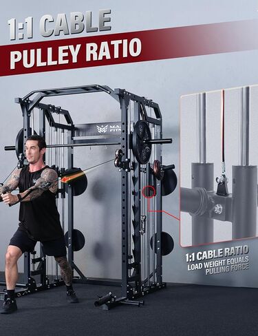 Major Fitness Drone2 Advanced Training Smith Machines-رف القرفصاء الصالة الرياضية المنزلية مع مجموعة بكرة الألومنيوم وبار الوزن وأنظمة LAT المزدوجة وآلة كروس الكابلات للتدريبات الكاملة للجسم in Kuwait