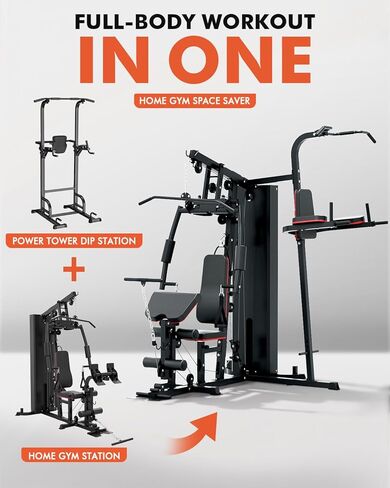 Mikolo Home Gym ، محطة تمرين مع مكدس الوزن 150 رطلاً ، معدات صالة رياضية متعددة الوظائف ، معدات تمرين للتدريب على قوة الجسم بالكامل in Kuwait