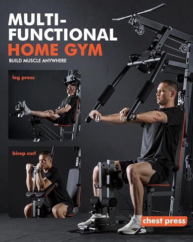 Mikolo Home Gym ، محطة تمرين مع مكدس الوزن 150 رطلاً ، معدات صالة رياضية متعددة الوظائف ، معدات تمرين للتدريب على قوة الجسم بالكامل in Kuwait