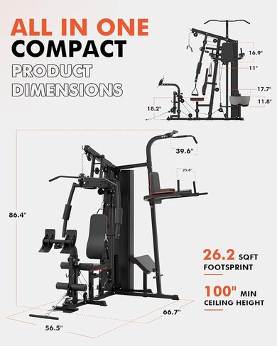 Mikolo Home Gym ، محطة تمرين مع مكدس الوزن 150 رطلاً ، معدات صالة رياضية متعددة الوظائف ، معدات تمرين للتدريب على قوة الجسم بالكامل in Kuwait