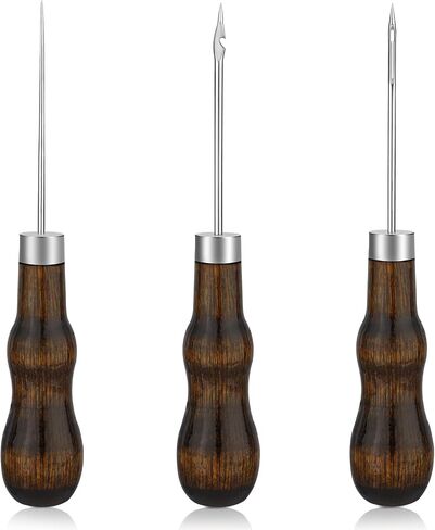 Zxiixz 3 Pack Leather Scratch Awl Tool ، AWL Tool Selecting with Dudd Wooden Handle Fork For Titching Enching Sewing ، Scratch AWL Supplies for Diy Leather Sewing Craft Repair in Kuwait