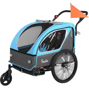 Sepnine Kids Bike Trailer, 2 in1 Canopy Carrier Converts to Pushcart Suitable for 1 to 2 Toddlers, Kids, Quick Attach to Bike, Foldable, with 5-Point Harness and Storage Bags in Kuwait
