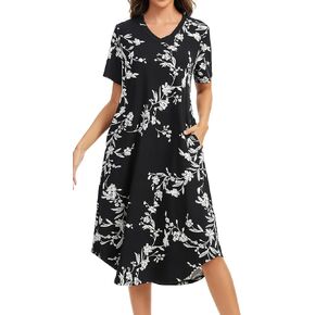 Nightgowns for Women Cotton Short Sleeve Long Night Gowns with Pockets in Kuwait