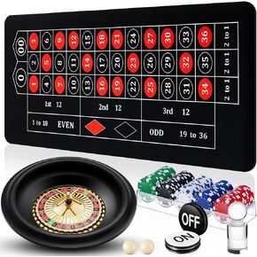 Roulette Wheel Game Set Include 16'' Black Roulette Wheel 35" x 16" Rubber Tabletop Layout Mat, 100 Chips Dealer Button Win Marker Casino Game Sets Gift Ideas(Green) in Kuwait
