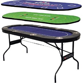 8 Player Poker Table with 2 Interchangeable Game mats, Texas Holdem Poker and Blackjack, Collapsible Casino Table with Padded Rails and XXL Cup Holders for Wine and Whiskey Glasses, (71 in) in Saudi Arabia