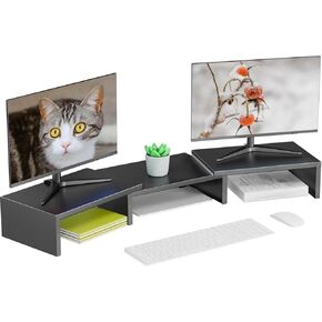 حامل مراقب مزدوج للمكتب ، ومساعد مراقب خشبي ، ورفع مكتب لأعلى مكتب ، وقف كمبيوتر للاستخدام المنزلي والمكتب (الخشب) in Kuwait