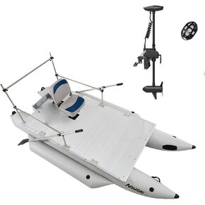 AQUOS Heavy-Duty for Two Series 12.5ft Inflatable Pontoon Boat with Folding Seat, Guard Bar and Haswing Trolling Motor for Saltwater, Freshwater Fishing in Kuwait
