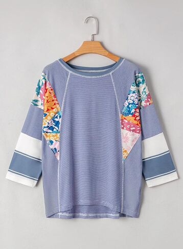 EVALESS Boho Tops for Women Trendy 2026 Fall 3/4 Length Patchwork Shirts in Kuwait