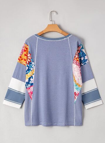 EVALESS Boho Tops for Women Trendy 2026 Fall 3/4 Length Patchwork Shirts in Kuwait