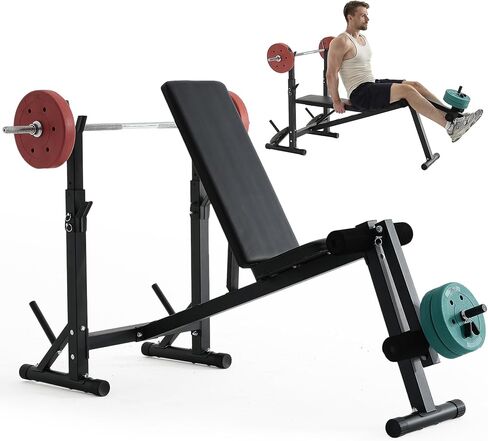 600LBS Incline Weight Bench Set with Rack, 4-in-1 Adjustable Workout Bench with Leg Extention for Bench press,Curl and Ab Workouts, Best for teenage boys, Women, Beginners and Small Individuals in Kuwait