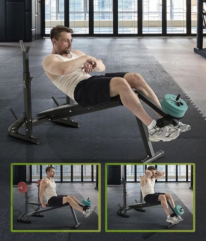600LBS Incline Weight Bench Set with Rack, 4-in-1 Adjustable Workout Bench with Leg Extention for Bench press,Curl and Ab Workouts, Best for teenage boys, Women, Beginners and Small Individuals in Kuwait