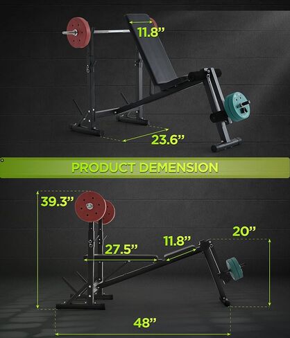 600LBS Incline Weight Bench Set with Rack, 4-in-1 Adjustable Workout Bench with Leg Extention for Bench press,Curl and Ab Workouts, Best for teenage boys, Women, Beginners and Small Individuals in Kuwait
