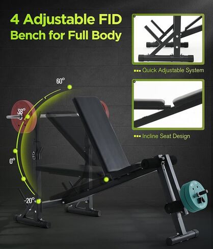 600LBS Incline Weight Bench Set with Rack, 4-in-1 Adjustable Workout Bench with Leg Extention for Bench press,Curl and Ab Workouts, Best for teenage boys, Women, Beginners and Small Individuals in Kuwait