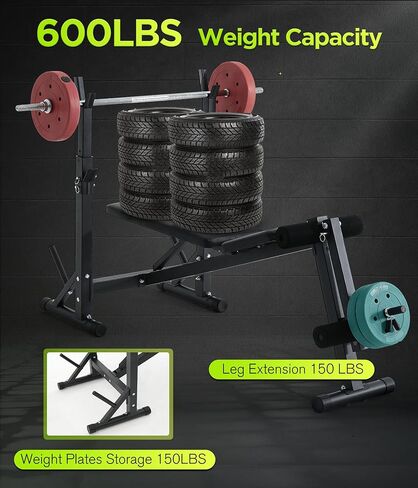 600LBS Incline Weight Bench Set with Rack, 4-in-1 Adjustable Workout Bench with Leg Extention for Bench press,Curl and Ab Workouts, Best for teenage boys, Women, Beginners and Small Individuals in Kuwait