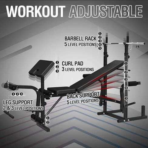 Mikolo 8 في مقعد الوزن الأولمبي واحد مع امتداد الساق وحليقة الساق ، مجموعة مقاعد البدلاء متعددة الوظائف مع وسادة تجعيد الدعاة وذبابة الصدر ، معدات تدريب قوة الكامل للجسم in Kuwait
