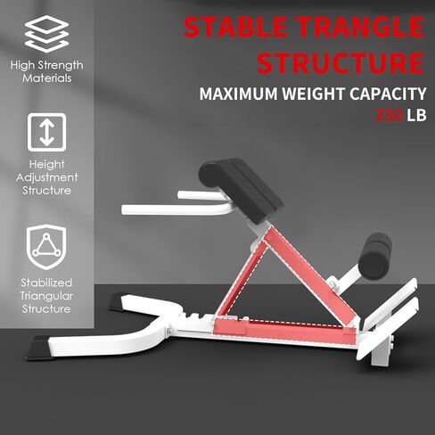 Dual Adjustable Roman Chair Back Extension Bench, 330Lbs Weight Capacity, Adjustable Back Exercise Machine for Core Strength and Back Pain Relief for Home Gym in Kuwait