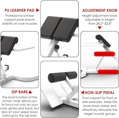 Dual Adjustable Roman Chair Back Extension Bench, 330Lbs Weight Capacity, Adjustable Back Exercise Machine for Core Strength and Back Pain Relief for Home Gym in Kuwait