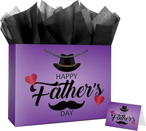 Linelglobal Father Day Gift Bag with Tissue Paper 12.6" Reusable Happy Dad Day Gift Bag for Daddy 2 Pack Black Blue in Saudi Arabia