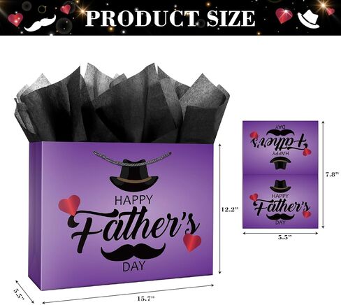 Linelglobal Father Day Gift Bag with Tissue Paper 12.6" Reusable Happy Dad Day Gift Bag for Daddy 2 Pack Black Blue in Saudi Arabia