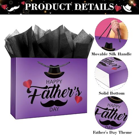 Linelglobal Father Day Gift Bag with Tissue Paper 12.6" Reusable Happy Dad Day Gift Bag for Daddy 2 Pack Black Blue in Saudi Arabia