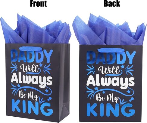 Linelglobal Father Day Gift Bag with Tissue Paper 12.6" Reusable Happy Dad Day Gift Bag for Daddy 2 Pack Black Blue in Saudi Arabia