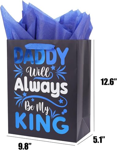Linelglobal Father Day Gift Bag with Tissue Paper 12.6" Reusable Happy Dad Day Gift Bag for Daddy 2 Pack Black Blue in Saudi Arabia