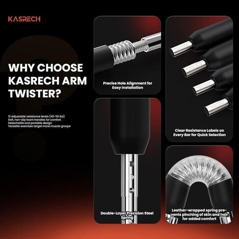 مدرب ذراع Twister قابل للتعديل مع 4 Springs & Workout Guide ، 12 مستوى مقاومة (40-110 رطلاً)-مدرب قوة في الصدر والجزء العلوي من الجسم للرجال والنساء ، باني عضلات الصالة الرياضية المنزلية in Kuwait