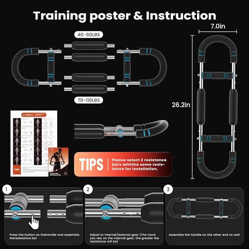 مدرب ذراع Twister قابل للتعديل مع 4 Springs & Workout Guide ، 12 مستوى مقاومة (40-110 رطلاً)-مدرب قوة في الصدر والجزء العلوي من الجسم للرجال والنساء ، باني عضلات الصالة الرياضية المنزلية in Kuwait