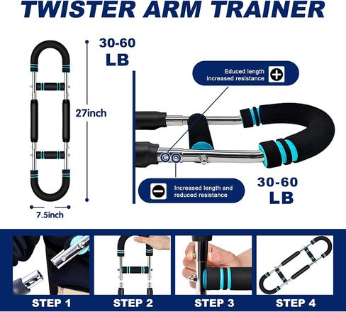 Pro-Grade Twister Arm Trainer- 30-100lb Adjustable Chest Workout Equipment for Men&Women,Beginners or Professional, Adjustable Portable Arm Chest Exerciser with Anti-Slip Grips for Home Gym in Saudi Arabia