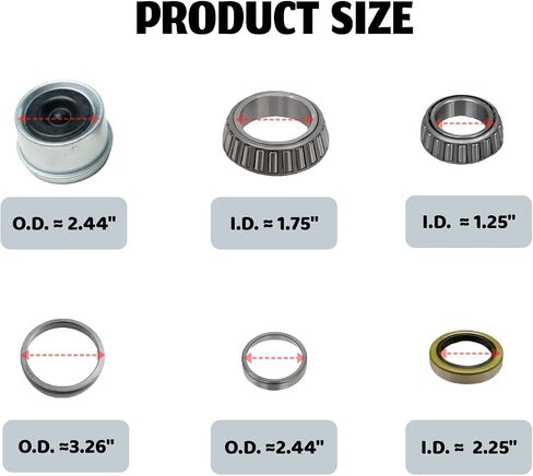 2 Sets Trailer Supplies 8000 lbs Bearing Kit – Fits #42 Spindle – 25580/02475 Bearings, 25520/02420 Races, 10-225 Seal, 2.72" Dust Caps w/Extra Plugs, Cotter Pins, Washers in Saudi Arabia
