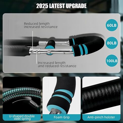 Twister Arm Trainer ، 40-100 رطل معدات تمرين الصدر القابلة للتعديل من الصدر للرجال والنساء ، وقوة الساعد القابلة للتعديل ، ومقاومة الربيع المحمولة للياقة المنزلية. in Kuwait