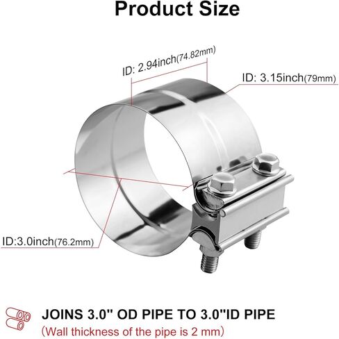 4.0 Inch Exhaust Clamp,Lap Joint Band Clamp Stainless Steel for Pipes,Mufflers,Catalytic Converters in Kuwait