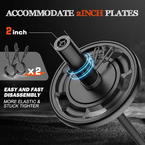 57" Olympic Barbell Bar, 2" Standard Straight Barbell Bars for Weight Lifting Bar for Bench Press/Squats/Hip Thrusts/Lunges/Biceps- Home Gym Weight Bar- 2 Spring Collars(500lb Weight Capacity) in Kuwait