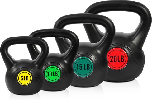 Wide Grip 3-Piece or 4-Piece Kettlebell Exercise Fitness Weight Set, Include 5 lbs, 10 lbs, 15 lbs and 20 lbs, Set of 3 or Set of 4 in Saudi Arabia